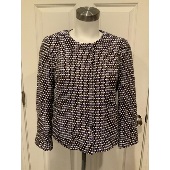 J. Crew Purple & White Tweed Jacket W/ Front Pockets, Size 8 - Picture 1 of 9